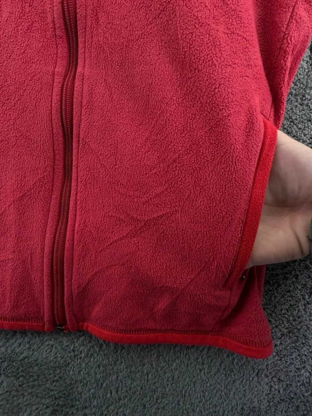 Patagonia Women’s Jacket Adult Fleece Red Hooded Small Full Zip W/ Logo, Pockets